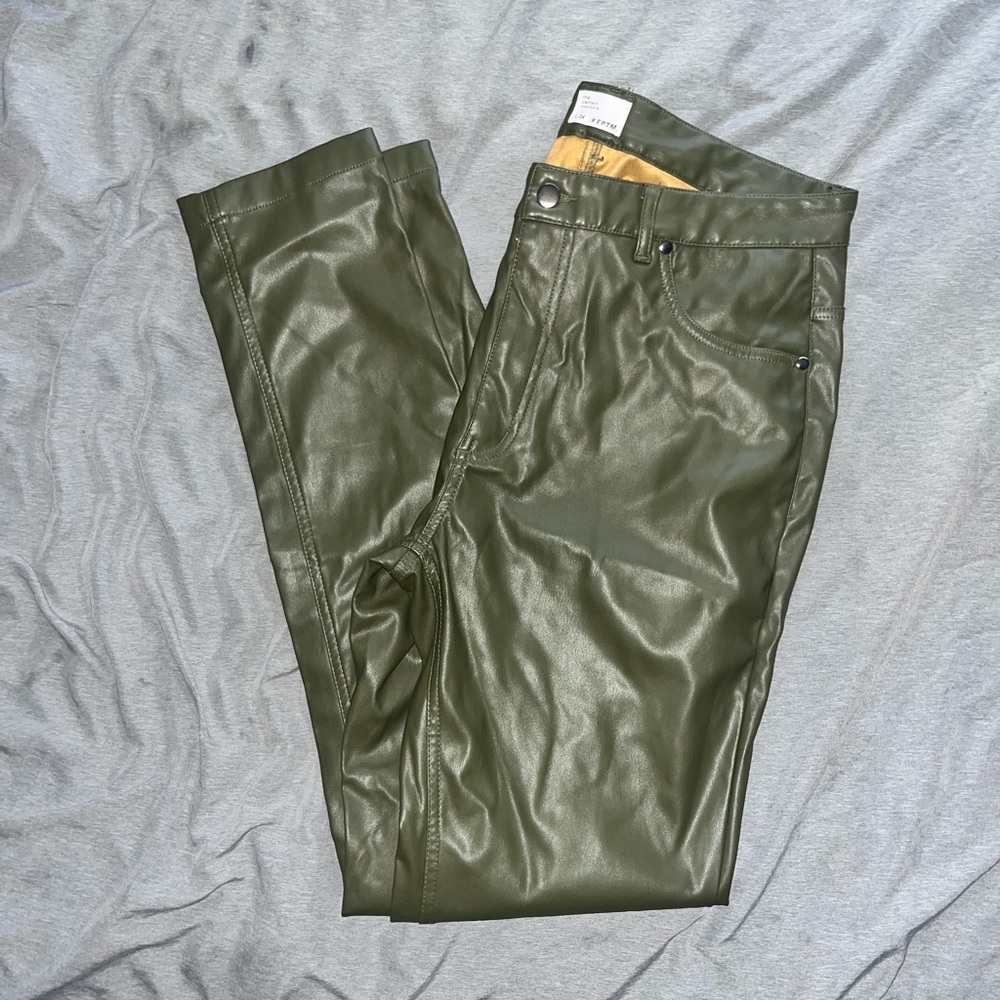 COPY - Mens Leather Faux Leather Olive Green Skinny Pants
